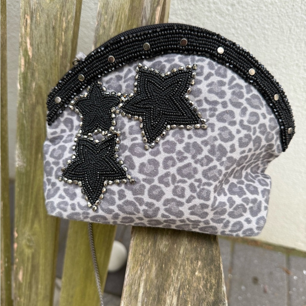 Mary Frances Wild Star Beaded Grey Crossbody Bag B